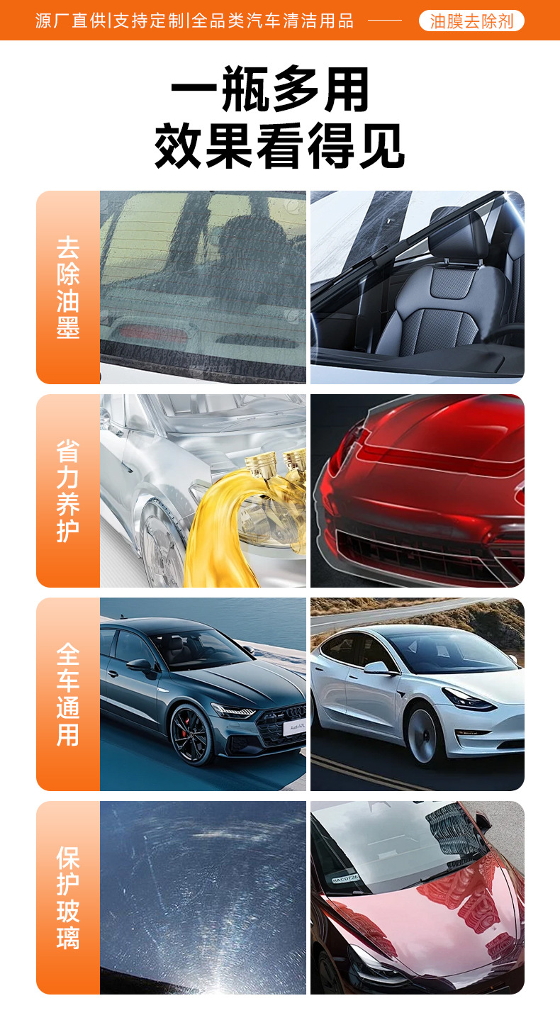Glass Oil Film Remover, Front Windshield Oil Film Cleaner, Car Window Beauty Care and Anti-Fog Cleaning Agent