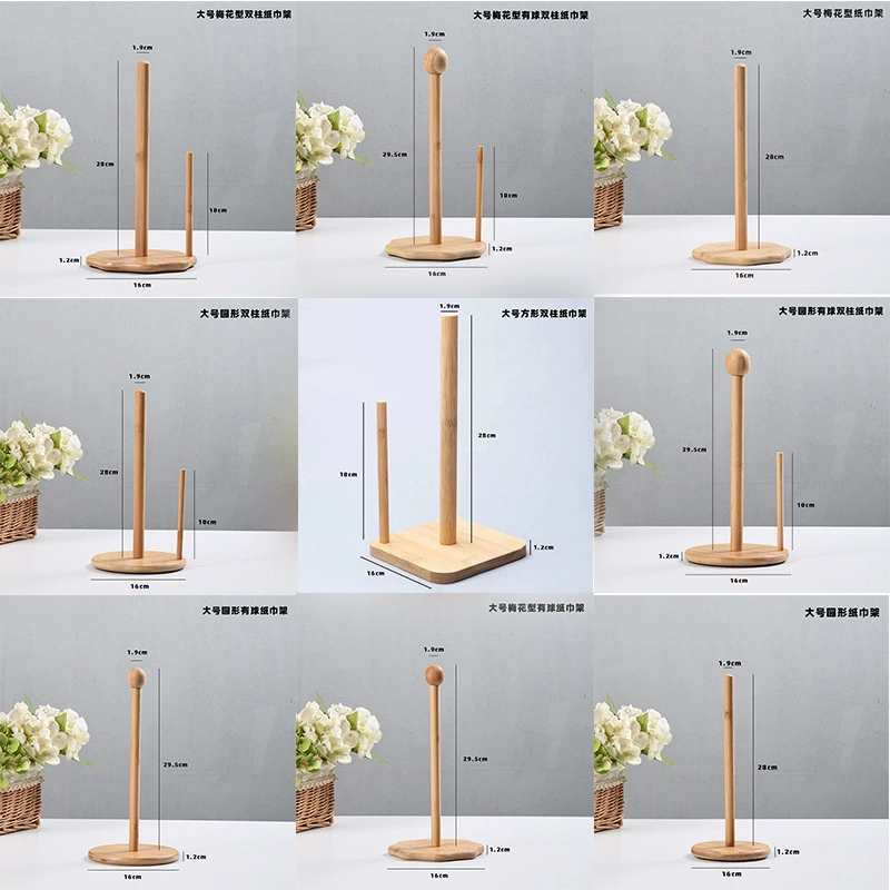 Creative Bamboo Paper Towel Rack for Kitchen with Wooden Base, Vertical Storage Shelf, Multiple Size Options