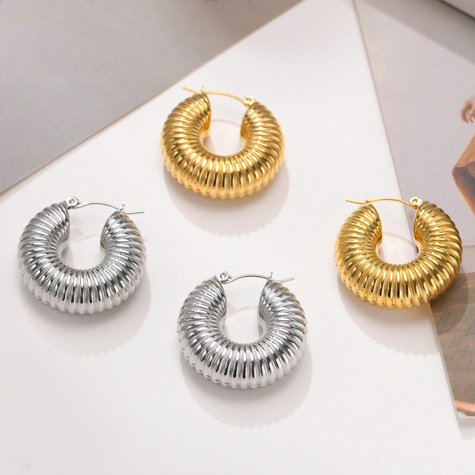 201 Stainless Steel Ear Needle Material Gold Plated Plating Material 1 Pair Fashion Round Plating 201 Stainless Steel Gold Plated Stainless Steel Earrings