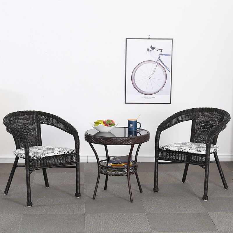 Balcony Tea Table and Chairs, Rattan Chairs with Backrests, Home Outdoor Tables and Chairs, Rattan Leisure Chairs, Comfortable Round Table Three-Piece Set
