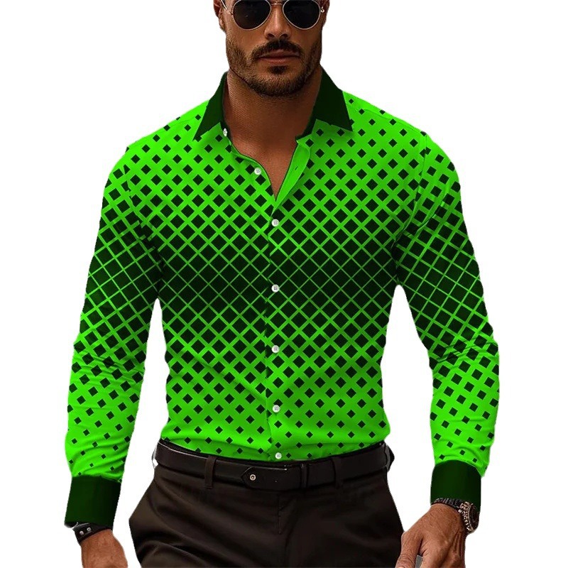 2023 primavera y otoño diseño degradado suelta solapa botón camisa nuevo top hombre MB12