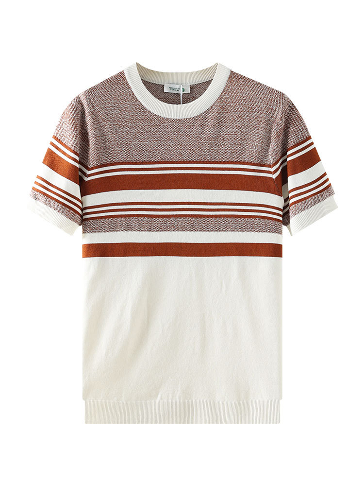 Ropa de hombre de verano alta sensación de cuello redondo camiseta de punto de seda de hielo marca de moda para hombres de manga corta chaqueta de negocios casual ropa de hombre