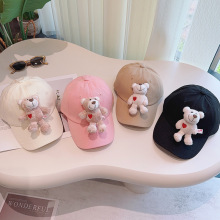 韩国单爱心熊亲子纯棉鸭舌帽春夏棒球帽卡通公仔男女童帽遮阳帽子