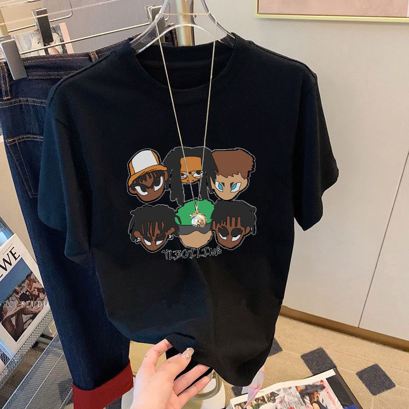 La moda fresca de seda del hielo Camiseta cuello redondo Camiseta de moda ropa superior carta impresión versátil casual corto hombres y mujeres mismo estilo image 9
