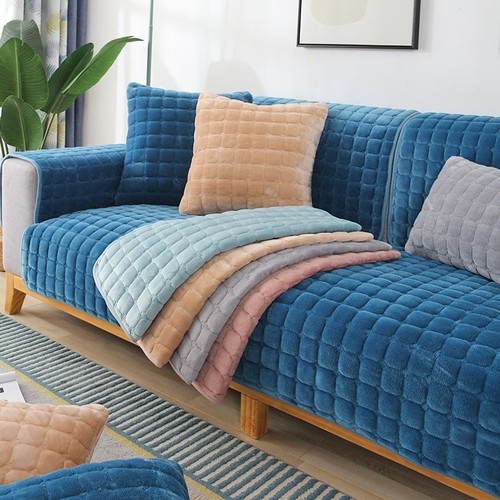 Fleece Simple Sofa Cushion Plush Velvet Anti-Slip Leather Sofa Seat Pad Winter Sofa Cover Full Wrap Sofa Blanket