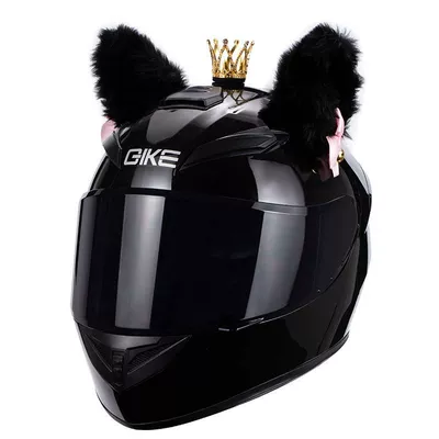 Motosiklet kaskı (dəbilqə) — safety helmet - bright-black-black-cat-ears-with-golden-crown-m