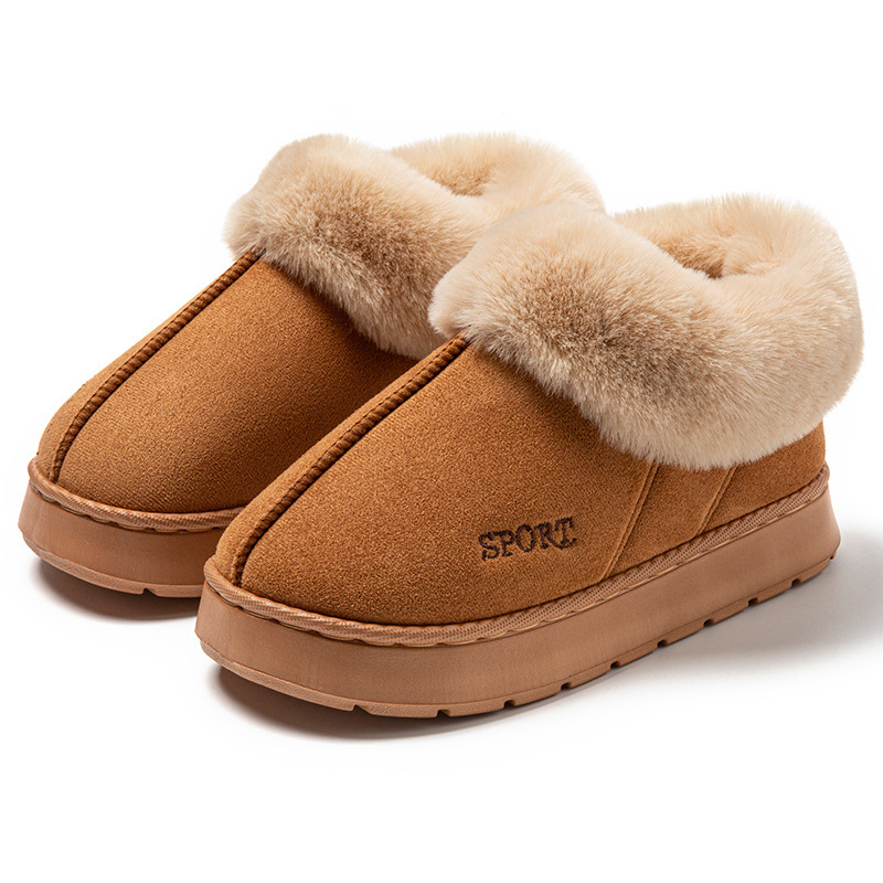 Suede Bag with Big Hair Mouth Indoor and Outdoor Home Wooden Floor Autumn and Winter Men and Women Couple Thick Sole Cotton Shoes Snow Boots