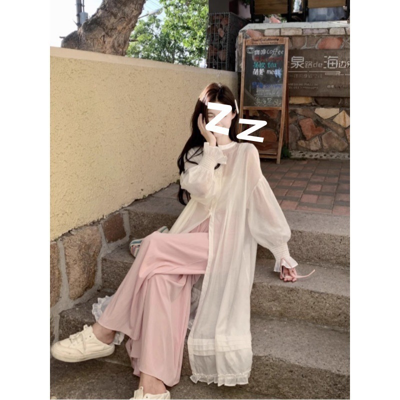 气质防晒温柔风套装女夏季2025新款长袖连衣裙高腰阔腿裙裤两件套|undefined