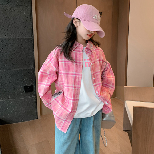 女童拼接衬衫2024春装新款中大童韩版休闲宽松外套春秋儿童上衣潮