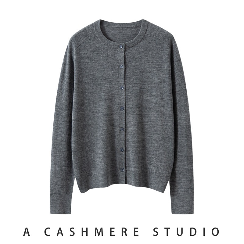 2025 New Summer Style 100 Worsted Yangtze Yarn Wool Round Neck Knitted Cardigan Pure Color Loose Versatile Top