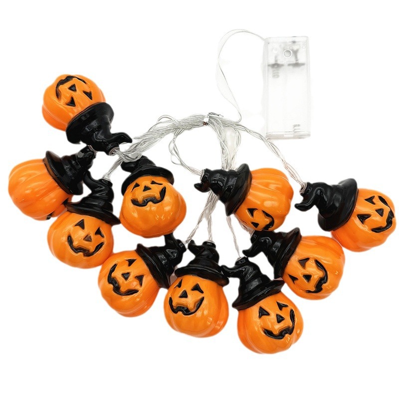 Halloween calabaza string luces fiesta decoración estampada calavera ojo fantasma cabeza murciélago LED batería string luces atmósfera
