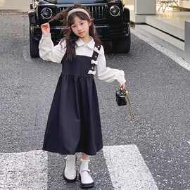 女童装学院风裙子秋装新款儿童森系长袖公主女孩洋气假两件连衣裙