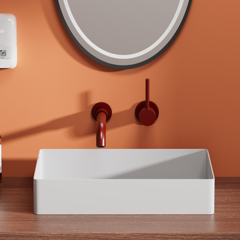 Engineering Concealed Wall-Mounted Pre-Embedded Faucet Basin Washbasin Hot and Cold All-Copper Embedded Wall-Mounted Red Faucet