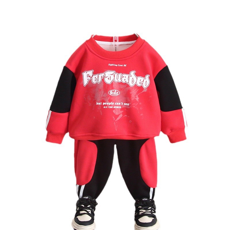 6549 traje de suéter para niños ropa de otoño e invierno estilo occidental para niños versión coreana más engrosamiento de terciopelo 2025 nueva ropa de bebé para hombres