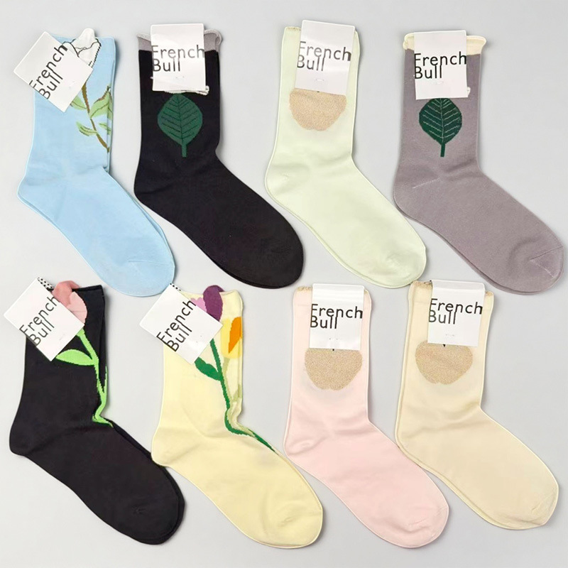 Frenchbull Japanese mid-calf socks for women with three-dimensional floral design, original designer style, suitable for pairing with loafers, high-waisted cotton Frenchbull Japanese mid-calf socks for women with three-dimensional floral design, original designer style, suitable for pairing with loafers, high-waisted cotton