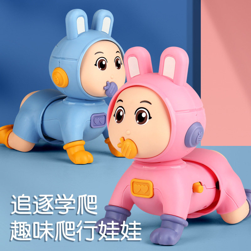 Bebé gateando juguetes eléctricos bebé escalada con guía de música práctica cabeza arriba bebé gateando educación temprana coax bebé artefacto