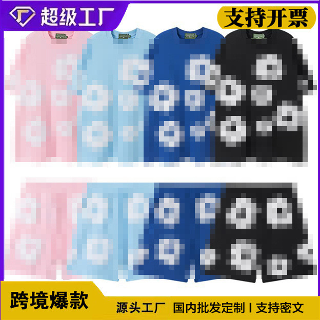 Cross-Border Foreign Trade Denim Tears Kapok Foam-Printed American-Style Couple's Sweatshirt Short-Sleeve Shorts Set
