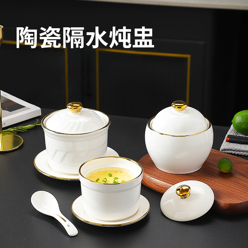 High-end hotel-style ceramic stew pot, water-separating stew pot for home and commercial use, clay pot for soup, ceramic stew pot for one person, soup stew pot, steaming pot