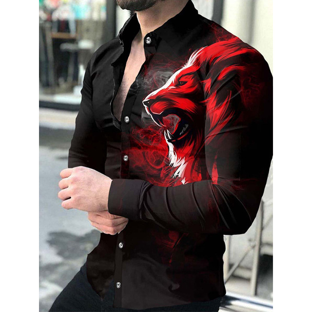 Comercio exterior 2023 primavera nuevos hombres gradiente de impresión digital solapa camisa de manga larga camisa casual de los hombres