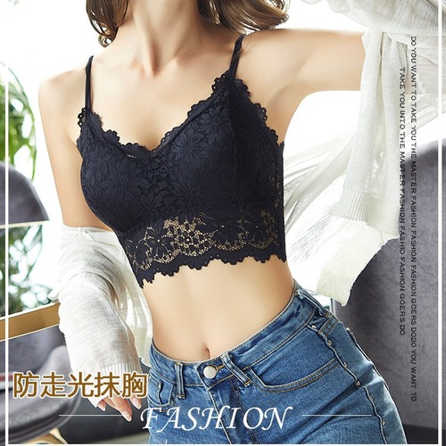 Sunflower large size lace underwear women's bottoming strap tube top double shoulder strap bra beautiful back wrap chest cross-border