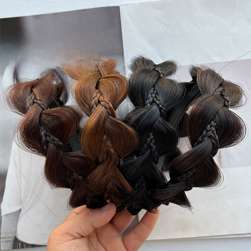 Fishbone Braid Wig Headband, Braided Half-Updo, Height-Enhancing Top Upgrade, Gourd Weave Hair Band, Anti-Slip Disc Hair Wig