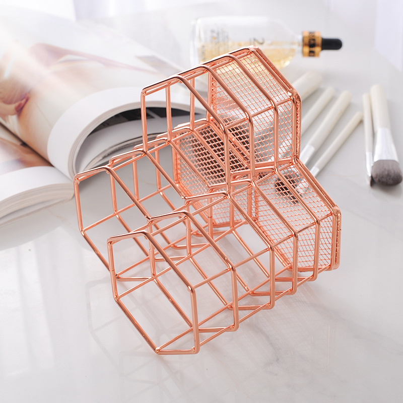 不銹鋼六邊形三合一收納籃子美妝首飾小飾品小物件整理盒放置筐