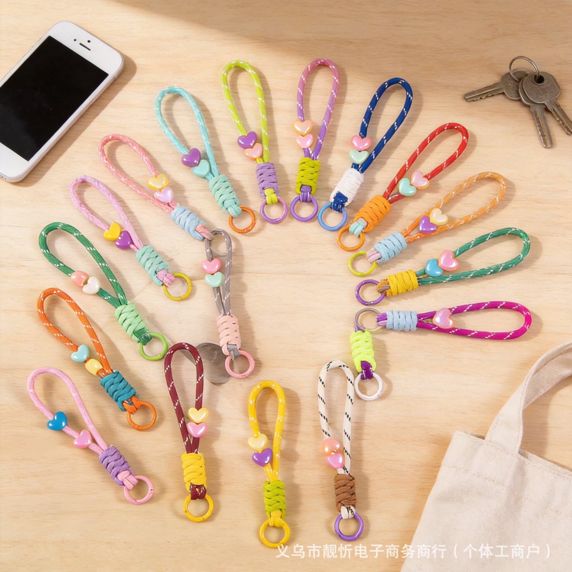 Short Colorful Knotted Phone Lanyard, Handmade Creative Plush Pendant, Keychain, Detachable Bag Chain