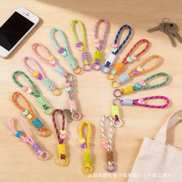 Short Colorful Knotted Phone Lanyard, Handmade Creative Plush Pendant, Keychain, Detachable Bag Chain