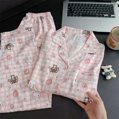 东南亚日韩跨境云朵棉睡衣女秋季印花翻领家居服套装可爱卡通新款