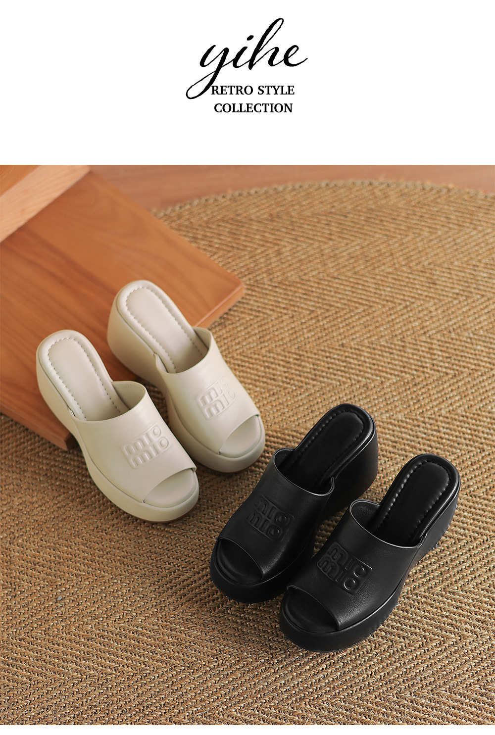 Dép sandal nữ xỏ ngón đế dày in chữ mùa hè da thật — màu be chi tiết 13