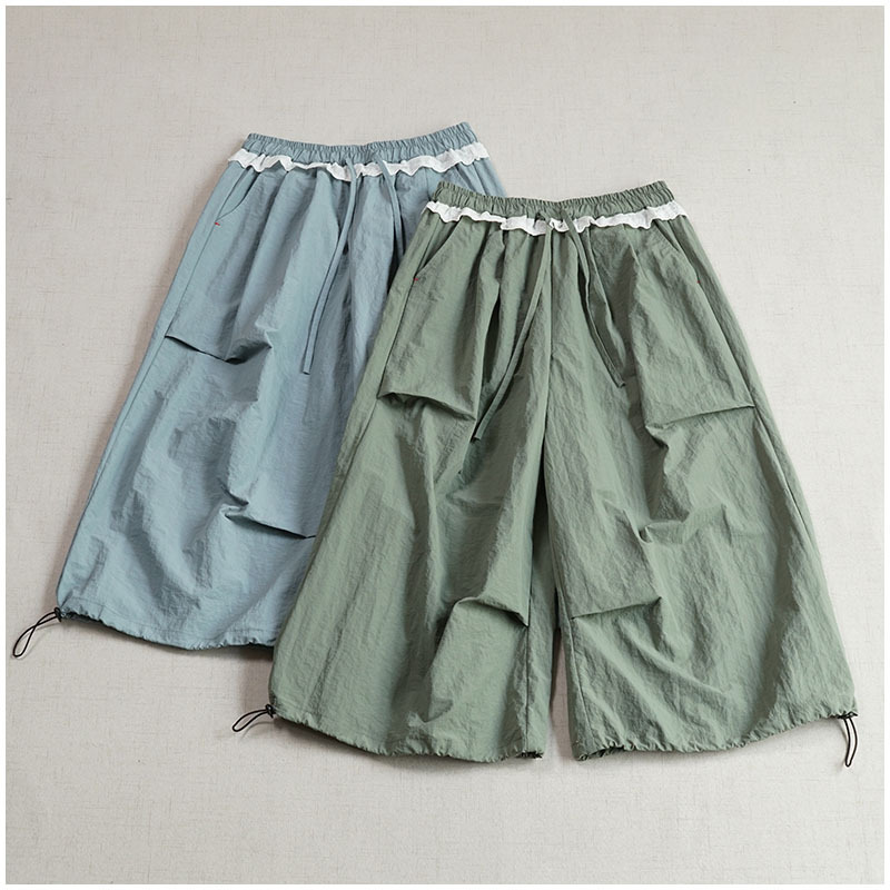 Summer Thin Quick-Dry Lace Splicing Casual Cropped Pants Japanese Retro Sweet Loose Cuffed Work Pants for Women Summer Thin Quick-Dry Lace Splicing Casual Cropped Pants Japanese Retro Sweet Loose Cuffed Work Pants for Women