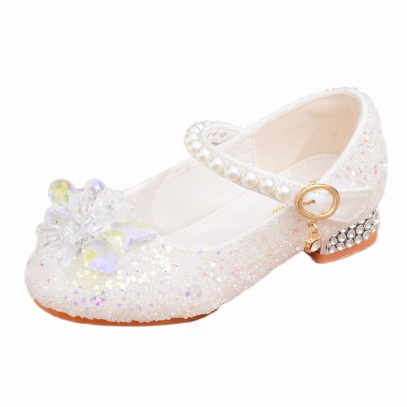 Zapatos de princesa de las niñas zapatos de cuero blanco primavera y otoño nuevos niños de tacones altos a juego Niña anfitrión vestido zapatos individuales