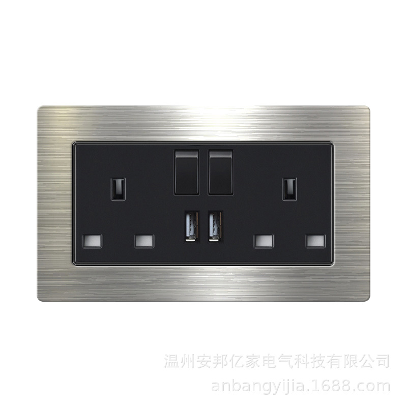 外贸澳版插座13a英式插座USB面板电制灯制开关面板国际不锈钢拉丝