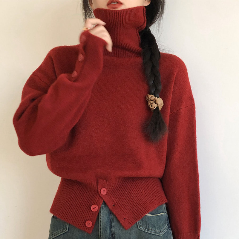 秋冬季新款慵懒风高领纯色软糯宽松显瘦套头毛衣女内搭针织上衣女|undefined