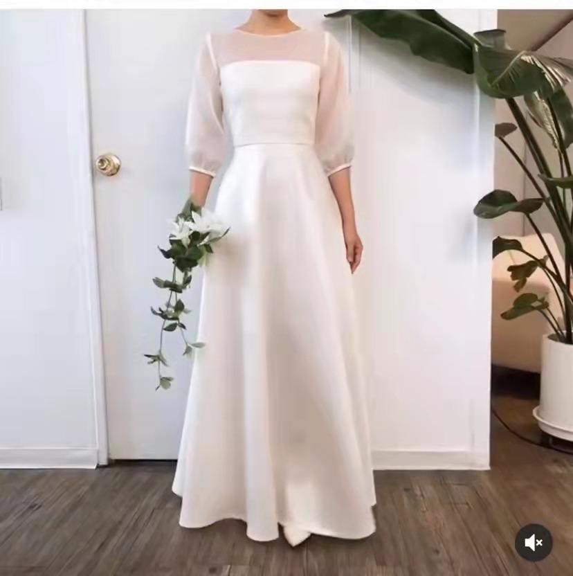 Vestido de novia de satén estilo francés, ligero, estilo vintage, novedad de verano 2026, venta al por mayor.