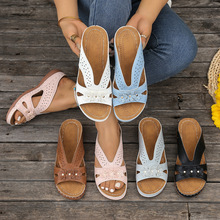 坡跟拖鞋大码夏季新款坡跟凉拖鞋女外穿2025厚底罗马凉拖鞋