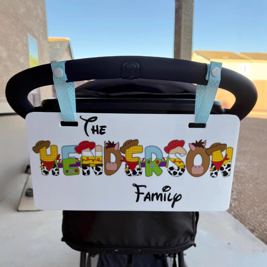 Personalizado acrílico apellido cochecito logotipo parque de atracciones temático cochecito logotipo