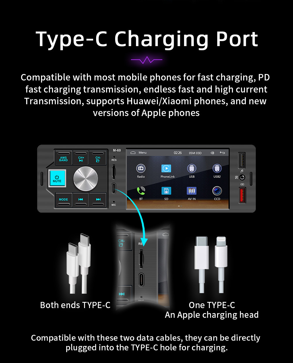 4.1inch Single-DIN Wired CarPlay Car MP5 Player Bluetooth Reversing Car Center Console Radio 12V