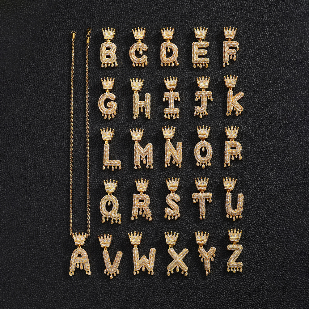 Collar de colgante de letras de bronce A-Z corona estilo DIY personalizado europeo y americano hip-hop unisex cadena clavícula