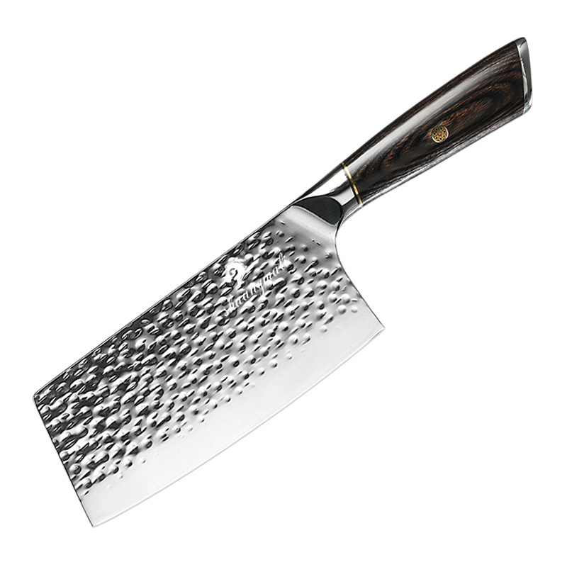 Patrón de martillo forjado mango de madera de color cuchillo de cocina hogar cuchillo de rebanar 5cr15 cuchillo de acero inoxidable generación de cabello transfronterizo