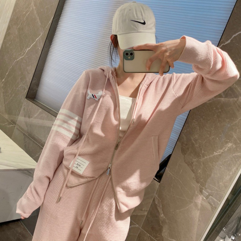 남성과 여성을위한 가을과 겨울 TB 강아지 자수 후드 니트 카디건 스웨터 코트 재고