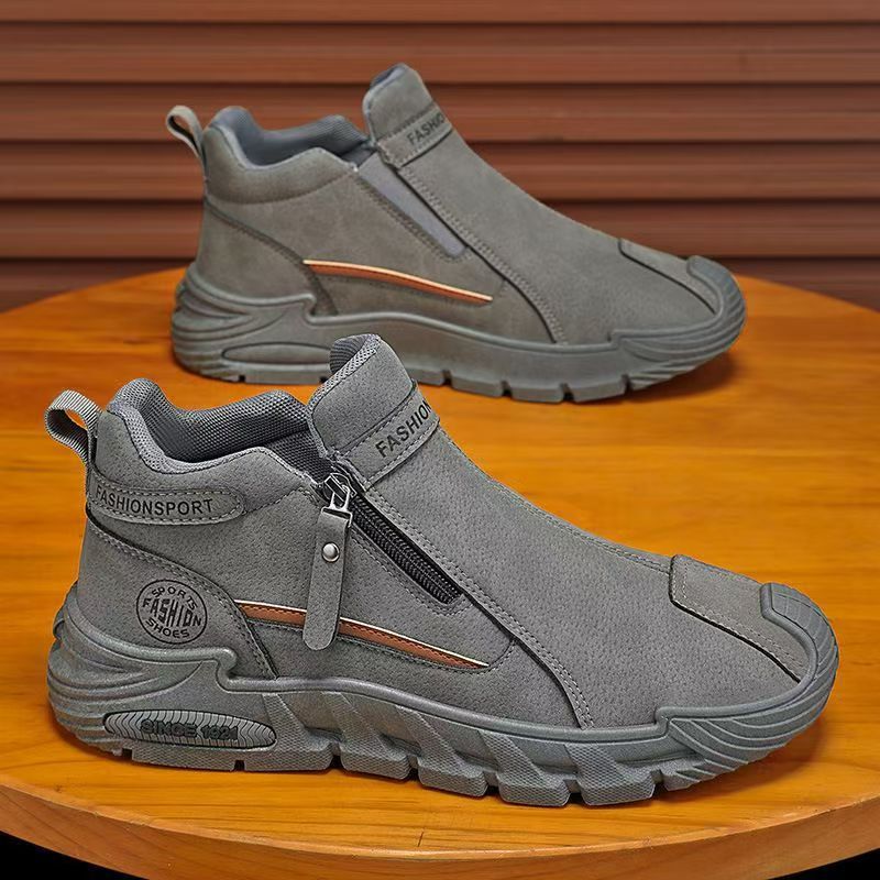 2025 otoño nueva cremallera lateral Zhongbang tendencia zapatos de trabajo para hombres suela gruesa desgaste un pedaleo botas casuales Martin