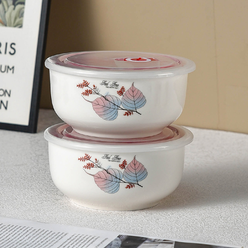 [Múltiples opcionales] cuenco de cerámica fresco cuenco de fideos de burbujas caja de almacenamiento de refrigerador microondas con cubierta sellada caja de almuerzo