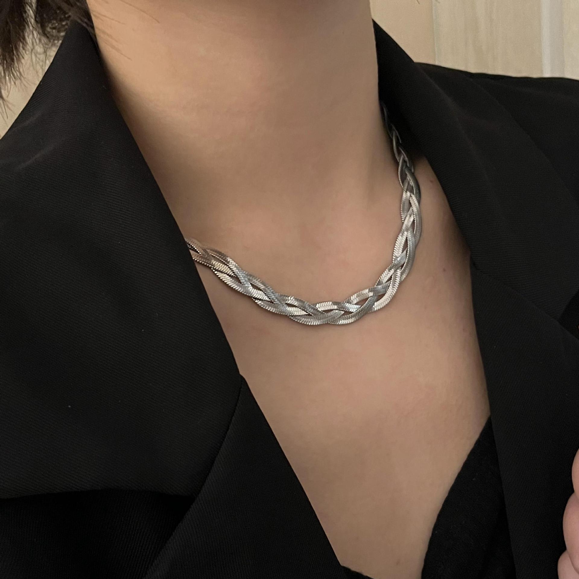 three-layer snake bone female retro fashion clavicle chain titanium steel