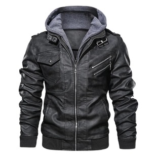 2024 spring and autumn and winter new leather men's hooded leather young men's coat foreign trade a generation of hair