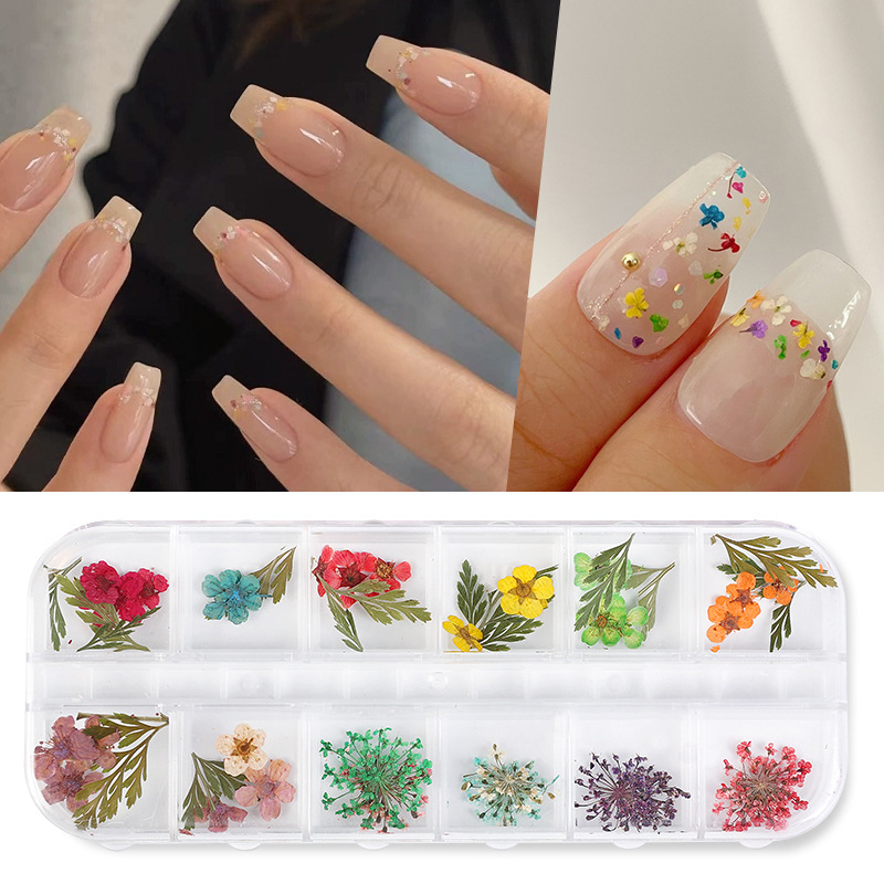 12 cajas de flores secas de manicura set de decoración de uñas pétalos de color decoración de uñas DIY adherencia pegatinas al por mayor