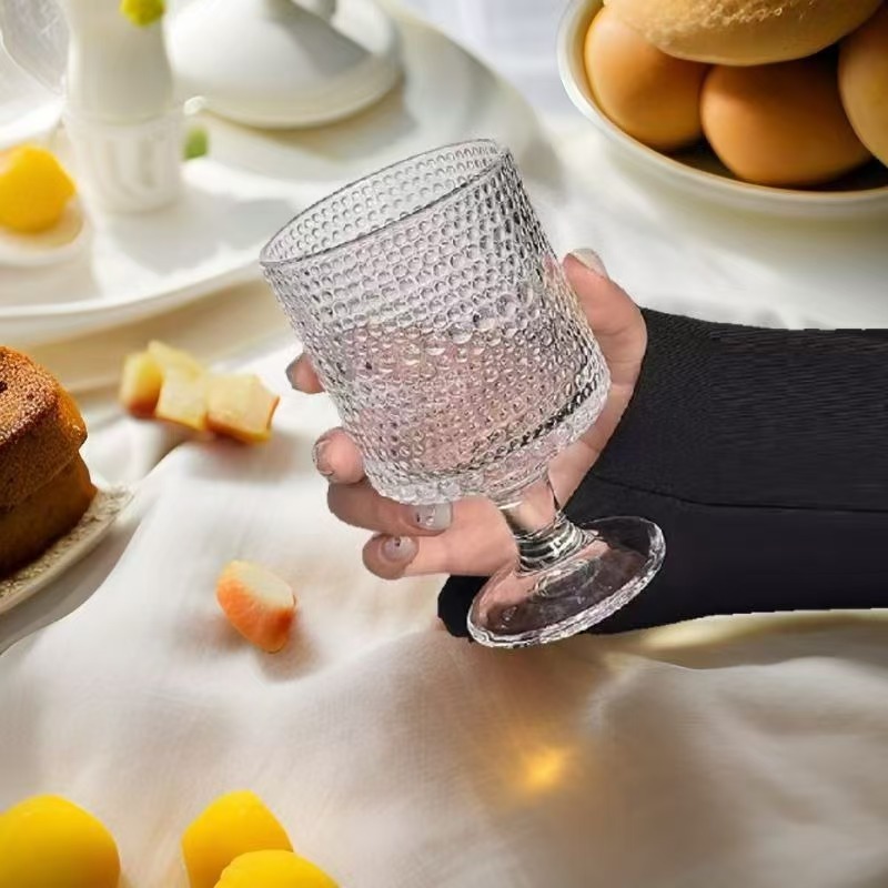 复古ins风太阳花浮雕玻璃杯高颜值酒杯设计感饮料果汁高脚水杯子|undefined