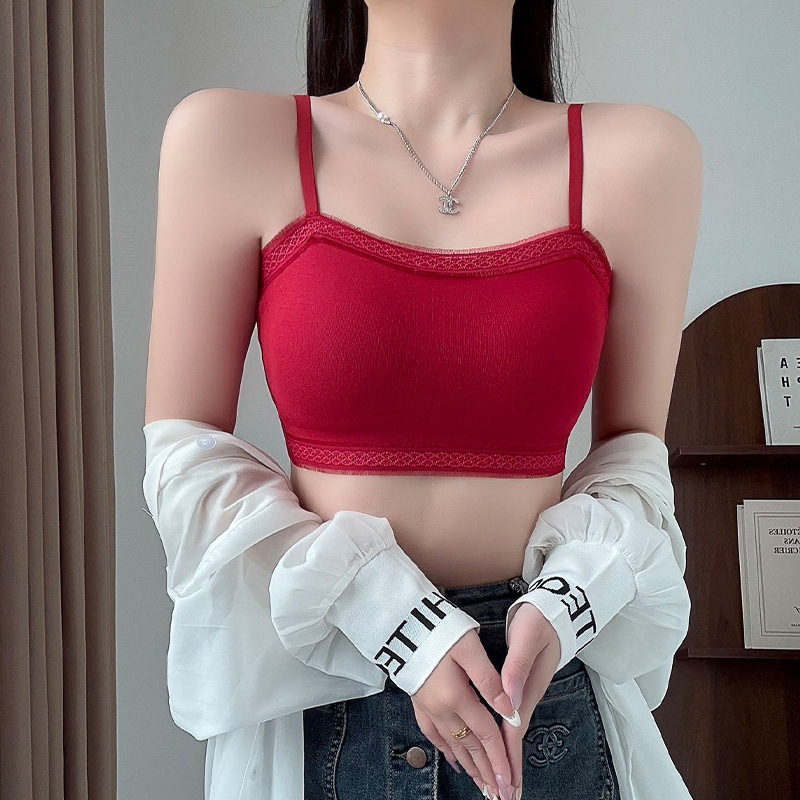 New Style Eyelash Lace Edge One-Line Collar Beautiful Back Tube Top One-Cup Push-Up Underwear Women's Anti-Exposure Vest Style Breast Wrap