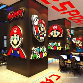 玛丽马里奥电脑竞房间墙面装饰贴纸挂画3d立体游戏店海报布置