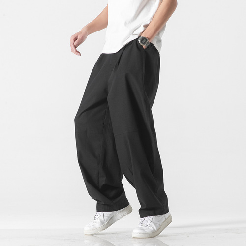 Kung fu pants for men youth Japanese style cotton and linen casual pants straight linen loose male tide harem pants wide-leg pants men's linen pants